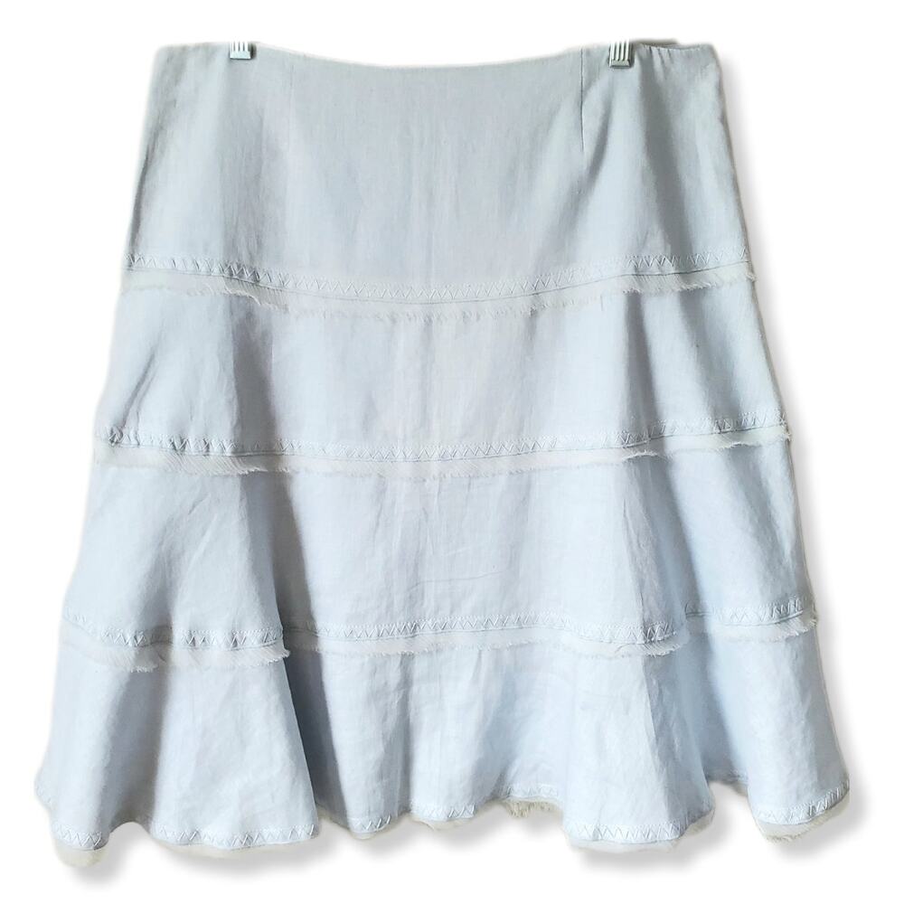 Tahari Scandi Blue Linen A Line Skirt 10 Classic Summer Lightweight Lagenlook